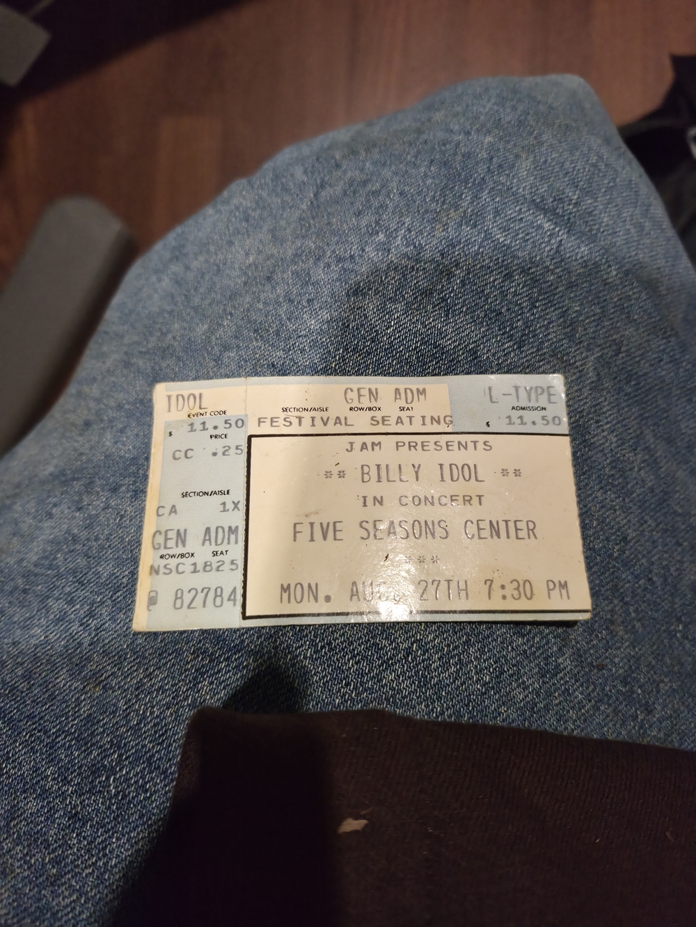 Vintage Ticket Stub From Billy Idol Five Seasons Center